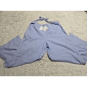 Beach Lunch Lounge Linen Pants XL‎ Womens Striped Tie Halter Jumpsuit Aquatini